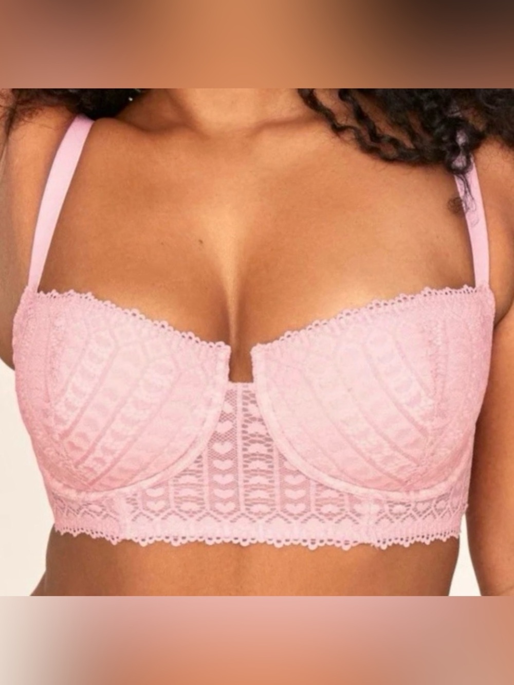 Adore Me • 44DDD • Blush Pink Heart Lace Contour Balconette Longline Underwire